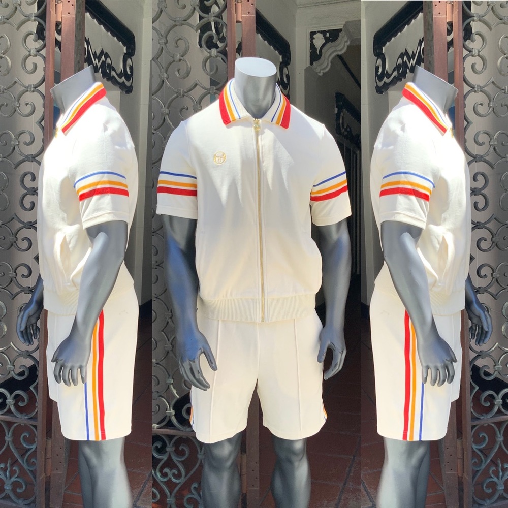 Men's Sergio Tacchini Ivory | Multicolor Velour Casual Short Set NWT - Picture 1 of 4